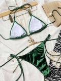 Women Cross Beaded Bikini Bandage Two Pieces Swimwear