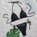 Sexy Bikini Solid Lace-Up Pearl Swimsuit Two Pieces Swimsuit