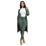 Fall Winter Women's Wide Ribbed Cardigan Pants Two Piece Set