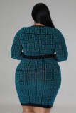 Plus Plus Size Women's Stretch Geometric Slim Fit Tunic Dress