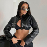 Fall/Winter Street Fashion Women's Letter Embroidered pu Leather Cropped Jacket Baseball Jacket
