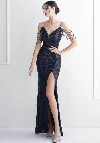 Sequin Beaded Sling Party Sequin Dress Long Formal Party Slim Evening Dress