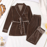 Fall Winter Comfort Pajama Set Long Sleeve Velvet Thermal Underwear Cardigan Ladies Homewear Robe
