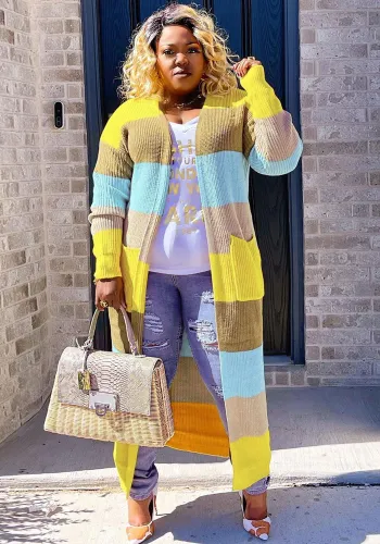 Fashion Long Sleeve Contrast Sweater Cardigan