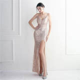 Sequin Beaded Sling Party Sequin Dress Long Formal Party Slim Evening Dress