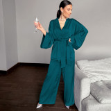 Lente en zomer satijnen vest kant nachtjapon pyjama effen kleur thuis set losse dames pyjama
