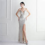 Sequin Beaded Sling Party Sequin Dress Long Formal Party Slim Evening Dress
