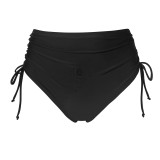 Solid color drawstring pleated high waist sexy swimming trunks
