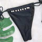 Sexy Bikini Solid Lace-Up Pearl Swimsuit Two Pieces Swimsuit