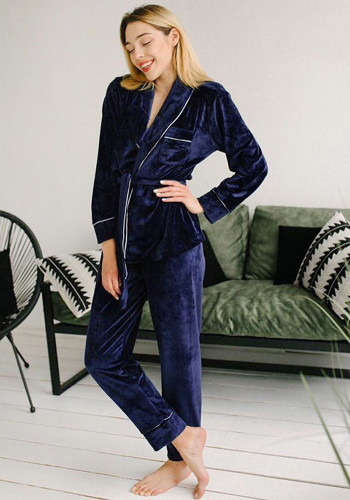 Sonbahar Kış Rahat Pijama Takımı Uzun Kollu Kadife Termal İç Giyim Hırka Bayan Gecelik Bornoz