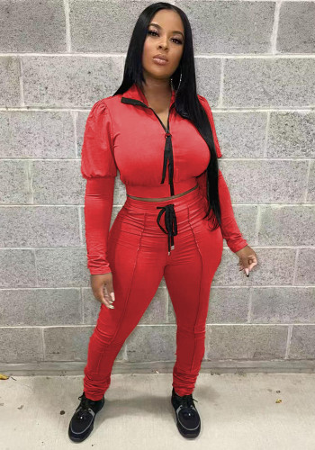 Women's Fall/Winter Casual Solid Color Two-Piece Sports Suit