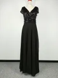 Summer dress v-neck sequined chiffon Patchwork long evening dress