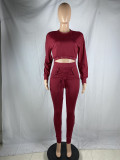Women Fashion Casual Fall/Winter Lace-Up Solid Color Pants Set