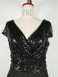 Summer dress v-neck sequined chiffon Patchwork long evening dress