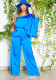Sexy Women'S Spring Autumn Satin One Shoulder Jumpsuit Bat Sleeves Wide Leg Jumpsuit