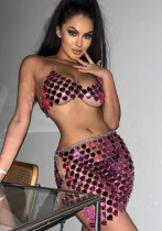 Sexy Nightclub Acrylic Sequin Two Piece Skirt Set
