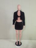 Women'S Fashion Sexy Fleece Bra Jacket Bodycon Skirt Three Piece Set