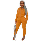 Women Casual Zip Print Long Sleeve Top and Pant Two Piece