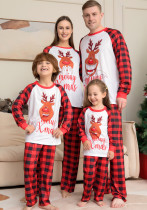 Christmas Fawn Letter Print Red Plaid Family Pajama Two Piece