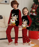 Christmas Fawn Cartoon Print Plaid Family Pajama Two Piece Set