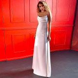 Women Sexy Slim Fit Solid Color Sling Satin Dress