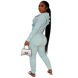 Women Casual Zip Print Long Sleeve Top and Pant Two Piece