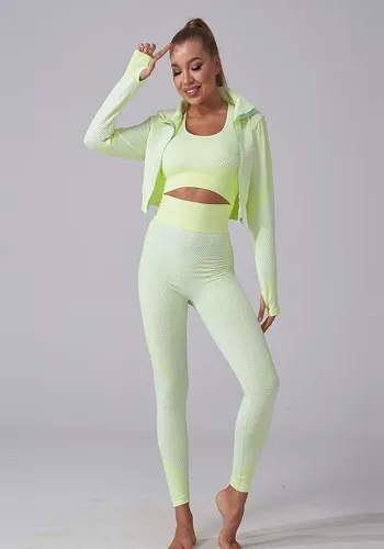 Women Sports Fitness Seamless Yoga Wear Three Piece Set