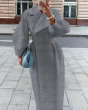 Women Vintage Balloon Sleeve Turndown Collar Wool Jacket