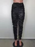 Women Fall/Winter Casual Pleated Slim PU-Leather Pant
