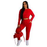 Women Casual Letter Jacquard Long Sleeve Top and Pant Two Piece