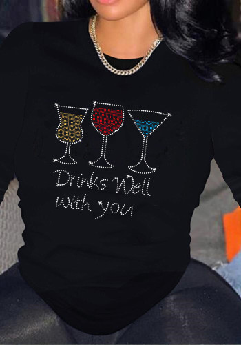 Bedrucktes Langarm-T-Shirt mit Rundhalsausschnitt für Damen