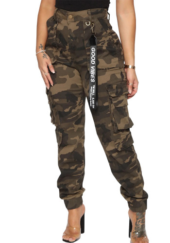 Pantalon cargo stretch camouflage décontracté pour femme