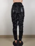 Women Fall/Winter Casual Pleated Slim PU-Leather Pant