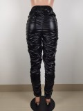 Women Fall/Winter Casual Pleated Slim PU-Leather Pant