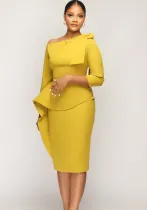 Women Irregular off-the-shoulder three-quarter sleeve dress