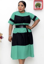 Afrikanisches Kurzarm-Colorblock-Kleid für Frauen in Übergröße