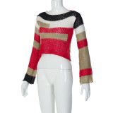 Fall Women Contrast Long Sleeve Crop Sweater