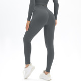 Peach seamless knitting solid color jacquard yoga pants high waist Tight Fitting sports running fitness clothes