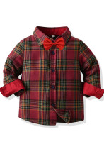 Boys plaid long-sleeved shirt small children's baby spring and autumn Formal Shirt with Bowknot