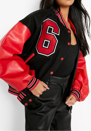 Veste polaire pour femme Automne/Hiver Casual Hip Hop Jacket Letter School Baseball Uniform