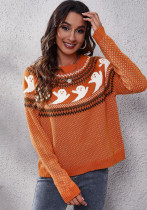 Suéter tejido de manga larga con lunares retro fantasma de Halloween, ropa holgada de otoño e invierno para mujer