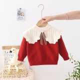 Children's Sweater Fall Winter Girls Turndown Collar Solid Pullover Knitting Top