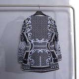 Women French Vintage Beaded Print V-Neck Casual Jacket