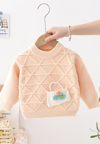 Suéter infantil outono e inverno meninas cesta de flores de diamante pulôver top tricô