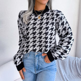 Fall/Winter Casual Houndstooth Long Sleeve Pullover Knitting Sweater