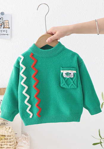 Suéter infantil outono e inverno meninos pulôver listrado cor sólida blusa de tricô