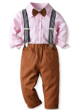 Children's clothing boys little gentleman suit Kids Boy Shirt and bib pants two piece set