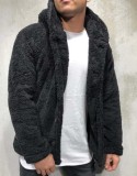 Men's Plush Sherpa Jacket Hoodie Fluffy Fleece Cardigan Button Down Winter Warm Jacket