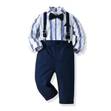 Children's clothing autumn long-sleeved striped shirt boys overalls two-piece suit gentleman's suit