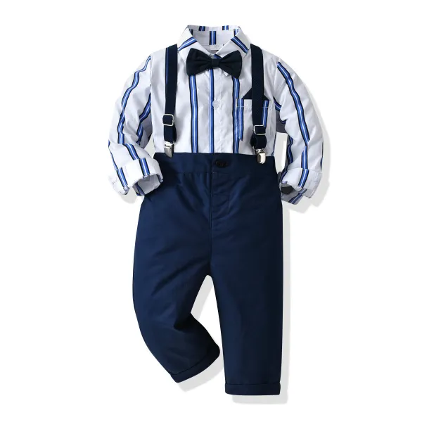 Children's clothing autumn long-sleeved striped shirt boys overalls two-piece suit gentleman's suit